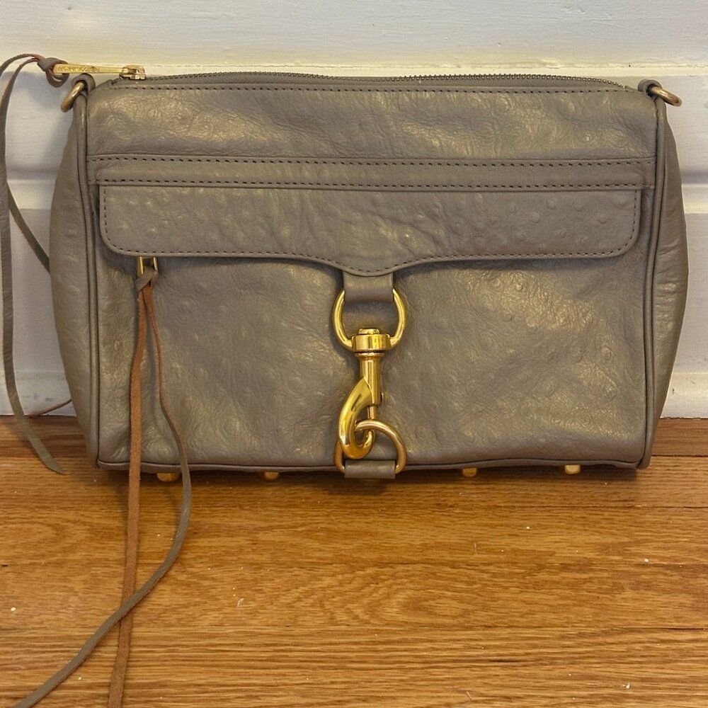 Rebecca Minkoff Gray Mini M.A.C. Leather Crossbody Bag Brass Chain Metal Accents